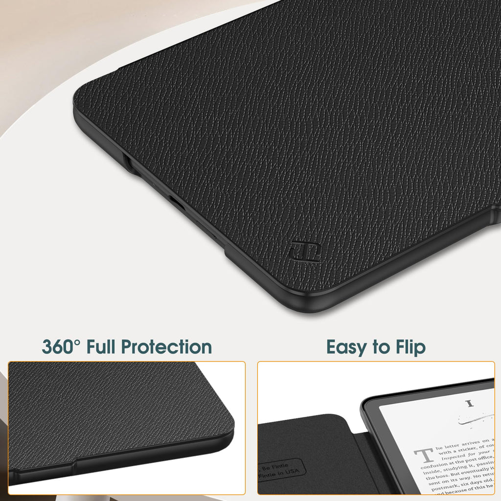 Fintie Slim Case for 7" Kindle Paperwhite 12th Gen 2024 & Kindle Colorsoft | Lightweight PU Leather Hard Back Shell Cover, Magnetic Closure, Auto Wake/Sleep, for Kindle Paperwhite 2024, Black