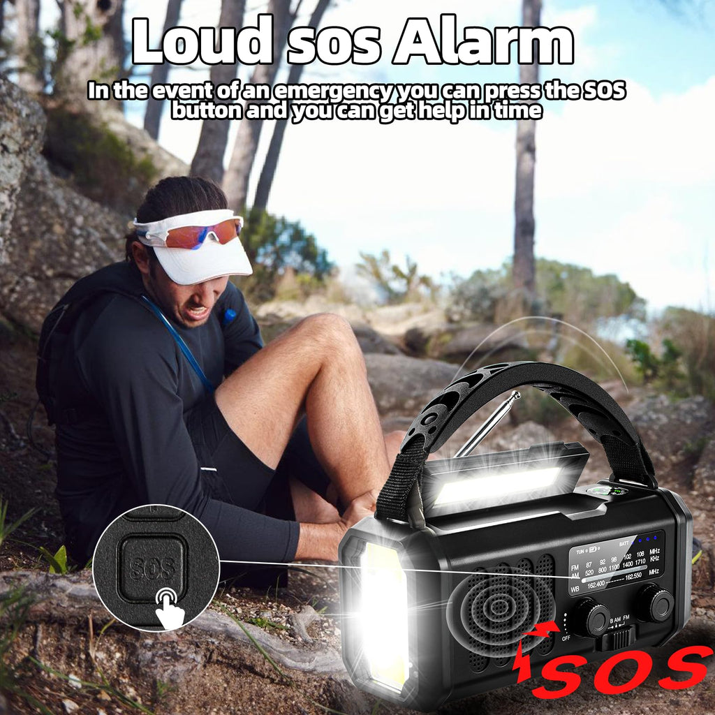 Emergency Weather Radio with NOAA Alert, Portable Solar Hand Crank AM/FM | 10000mAh Rechargeable Battery for Power Outages, 3Way Powered, 3-Mode LED Flashlight & Reading Lamp, SOS, Cell Phone Charger