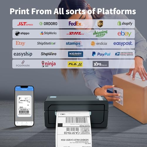 JADENS Bluetooth Thermal Shipping Label Printer, Wireless 4x6 Label Printer | Compatible with Android, iPhone, Windows & Mac, Widely Used for, Amazon, Shopify, Etsy, USPS(Blue)