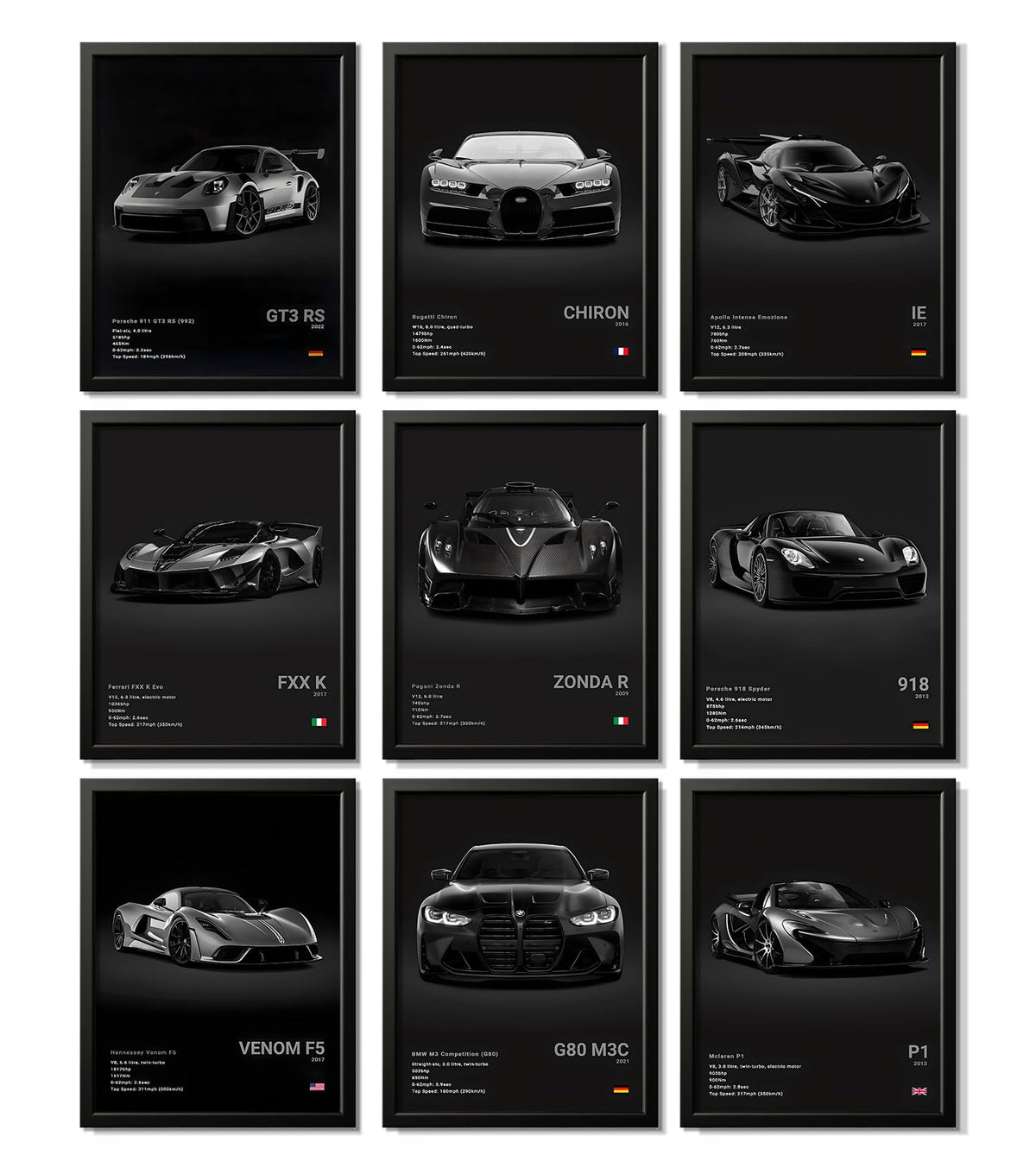 CSLGQGV Car Poster Vintage Racing Car Wall Art Supercar Canvas Prints Painting For Men Room Pictures Guys Dorm Room Aesthetics Decor Bedroom Office (Unframed,8×10inch,9pcs) black