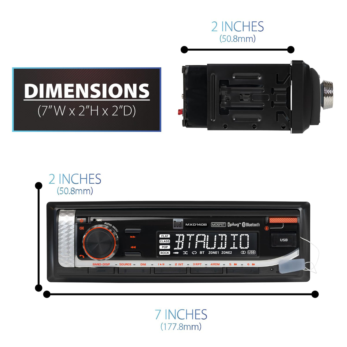Dual Electronics MXD140B Marine Stereo Bluetooth Single DIN Weatherproof AM/FM