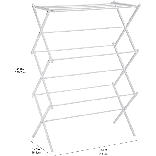 Amazon Basics Foldable Portable Clothes Drying Rack for Indoor Air Drying, Collapsible Design, 14.5" D x 29.5" W x 41.8" H, White