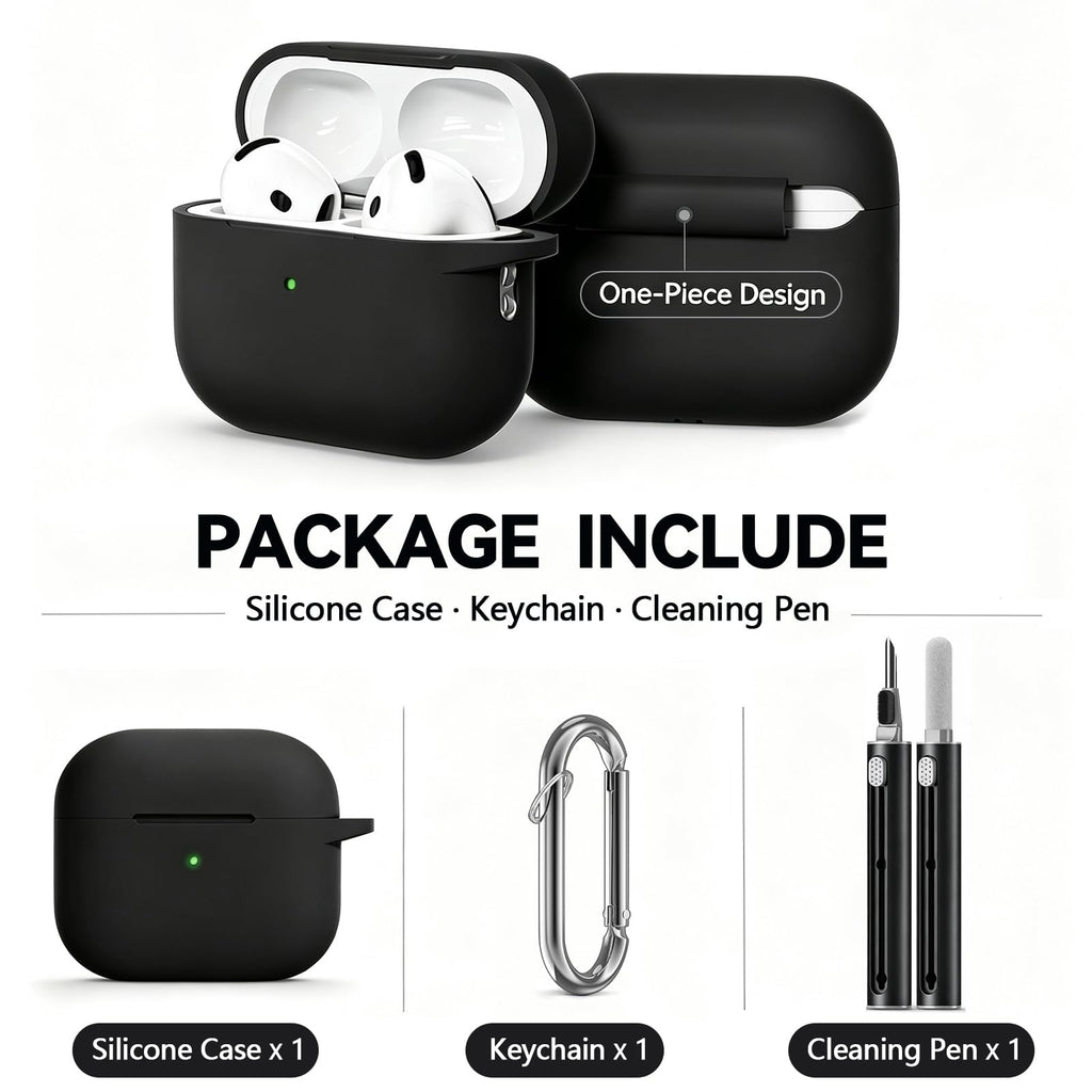Ljusmicker for AirPods 5/4 Case (2026/2024) with Cleaner Kit,Black | Soft Silicone Protective Cover for Apple AirPods 5 Case/AirPods 4 Case with Keychain for Women Men,Supports Wireless Charging