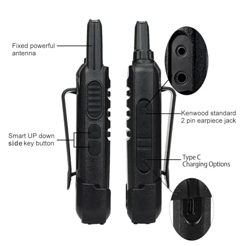 Retevis RT22 Compact & Lightweight FRS Walkie Talkies Long Range (4 Pack) | For Small Business, Camping, Hiking, Cruise, Safe Short Antenna, Comfortable to Carry, Loud & Clear Audio, USB-C
