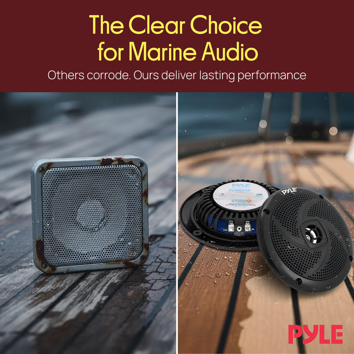 Pyle Waterproof Marine Speakers - Pair of 5.25" 180 Watt Low Profile Slim Style System - Weather Resistant Outdoor Rated Speakers for Boat, Patio, Poolside, Deck, Home (Black)