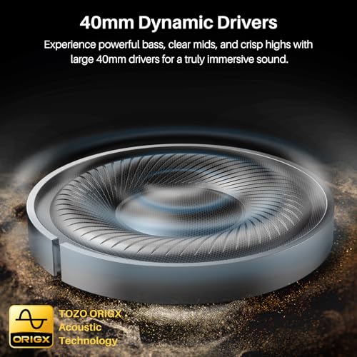 TOZO HT3 Hybrid Noise Cancelling Wireless Headphones, 90H Over Ear Headset | Hi Res Audio, AI Voice Assistant, Dual Device Connection, 32 Custom EQs, Built In 5 Mics, ANC, Foldable, Bluetooth 6.0 Black
