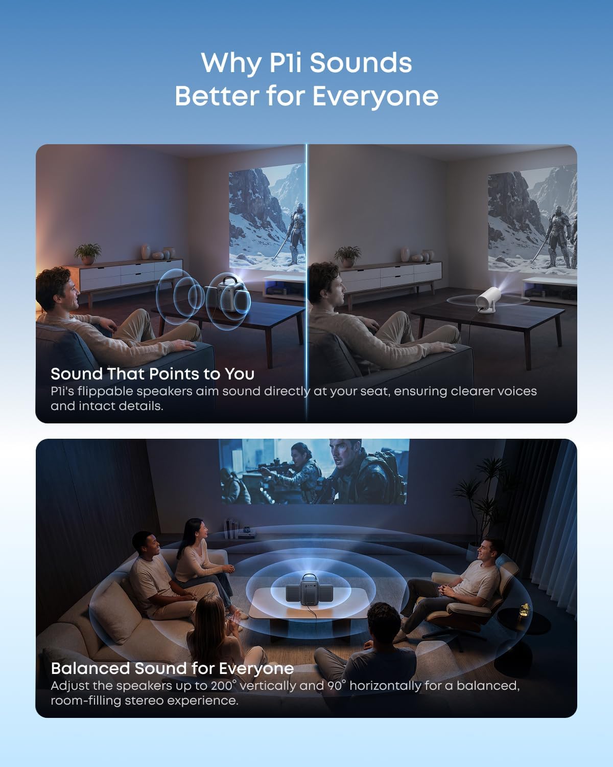 soundcore Nebula P1i Portable Projector with Flippable Speaker | Google TV, Wi-Fi, Bluetooth, Autofocus and Auto Keystone, All-Glass Lens, 4K Support, 380 ANSI Lumens, 20W Dolby Audio, 1080p