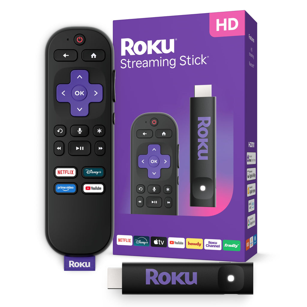 Roku Streaming Stick HD with Voice Remote | Compact 4K Streaming Device for TV with Roku Voice Remote & Long-Range Wi-Fi - Free & Live Local News, Sports