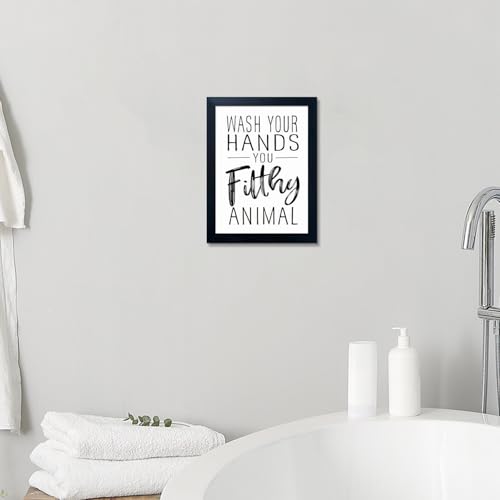 Bathroom Quotes Wall Decor, Black and White Bathroom Wall Art, Toilet Decor Signs Small Black Framed Canvas Art for Kid's Washroom