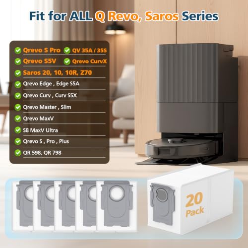 20 Pack QRevo Dust Bags for Roborock Qrevo S Pro, QV 35A, Qrevo S5V