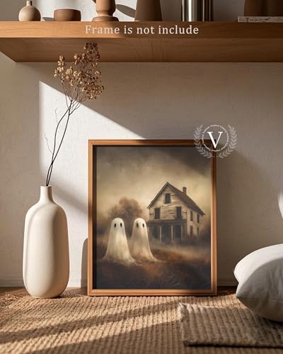 Vodefoad Retro Cute Ghost Decor Halloween Painting Spooky Silhouette Ghosts Haunted House Art Victorian Ghost Posters Pictures for Living Room, Bedroom, Bathroom, halloween Room decor - 8x10 Inch Unframed