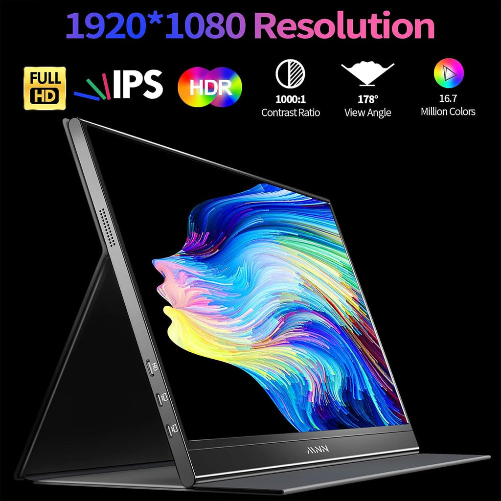 MNN 15.6" FHD 60Hz Portable Monitor USB-C HDMI IPS HDR Gaming Laptop | 15.6" FHD IPS HDR, USB-C one-cable, PC/Mac/Phone/Switch, Smart Case,Laptop , low blue, work&game
