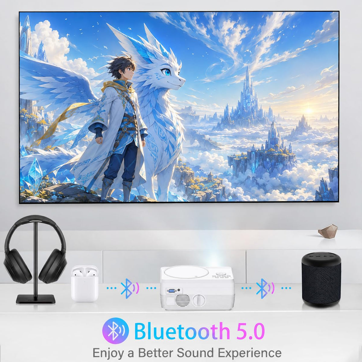 Full HD WiFi Bluetooth Projector Built in DVD Player, 12000LM 1080P Supported, Portable Mini DVD Projector for Outdoor Movies, 250" Home Theater, Compatible with iOS/Android/TV Stick/PS4/HDMI/USB/TF