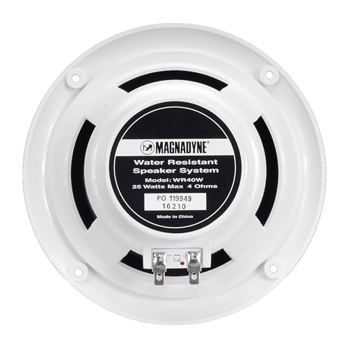 Magnadyne 5-inch Water Resistant Outdoor Speakers, Dual Cone, 25W Peak Power, Marine and RV Compatible (White)
