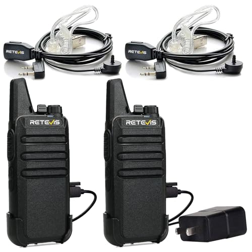 Retevis RT22 Walkie Talkies Long Range Rechargeable with Earpiece (2 Pack) | Slim & Lightweight 2 Way Radio For Camping & Hiking, Pocket-Friendly Antenna, Ready to Use, 10-Hour Battery, USB-C Charging