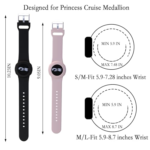 4 Pack Princess Cruise Medallion Holders for Kids and Adults, Silicone Wristbands for Carnival Ocean Medallion - 2 Sizes (S/M and M/L) in One Pack, Black and Dark Blue (M/L), Pink and White (S/M)