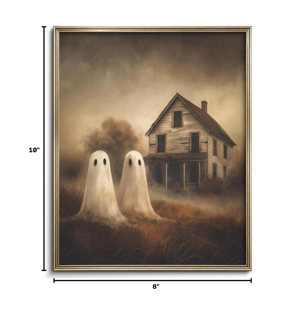 Vodefoad Retro Cute Ghost Decor Halloween Painting Spooky Silhouette Ghosts Haunted House Art Victorian Ghost Posters Pictures for Living Room, Bedroom, Bathroom, halloween Room decor - 8x10 Inch Unframed