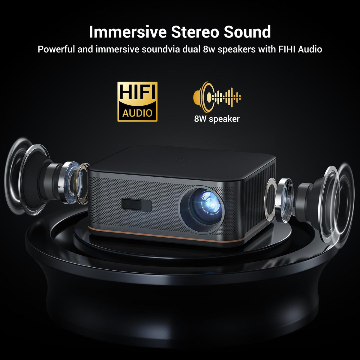 HAPPRUN 2000 ANSI 4K Decoding Projector with WiFi and Bluetooth, Auto Focus | 300'' Display for Indoor/Outdoor, Portable Home Theater, Smart Movie Projector Compatible with Phone/TV Stick/PC/PS5