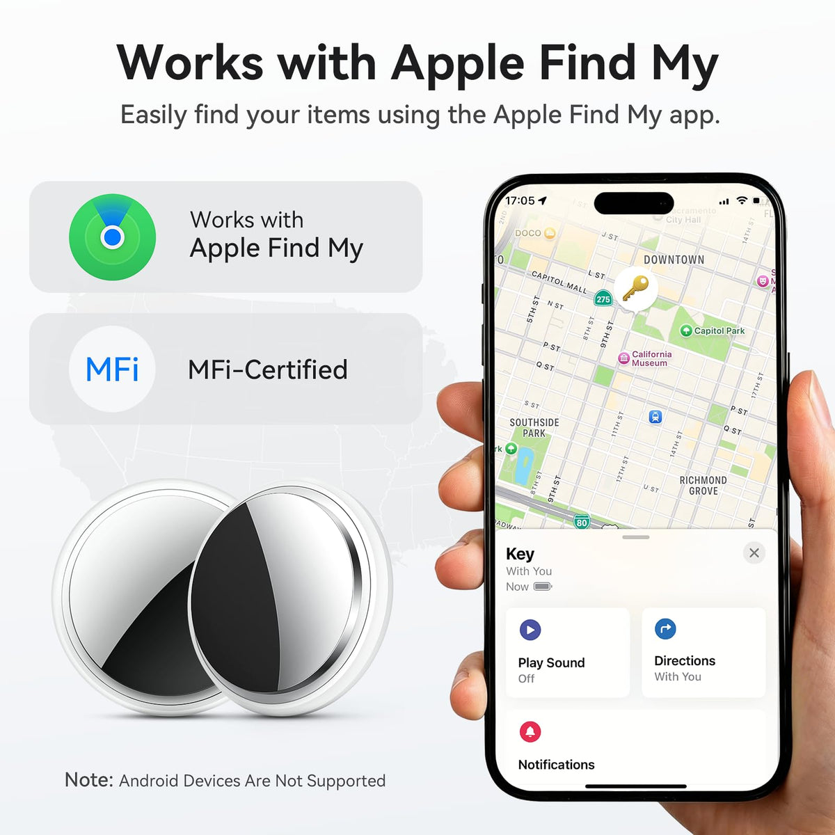 Air Tracker Tag-2 Pack, Smart Item Tags [Apple MFi Certified] | With Find My app (iOS Only), Key Finder Locator Luggage Tag for Keys, Bags, Wallets, Backpack, Suitcases, Replaceable Battery