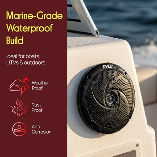 Pyle Waterproof Marine Speakers - Pair of 5.25" 180 Watt Low Profile Slim Style System - Weather Resistant Outdoor Rated Speakers for Boat, Patio, Poolside, Deck, Home (Black)