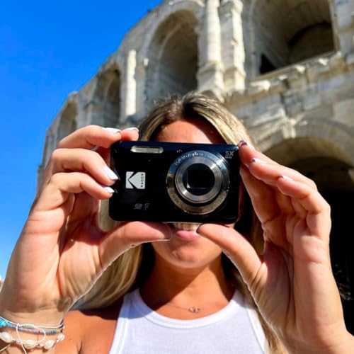 Kodak PIXPRO FZ55 16MP Compact Digital Camera, 5X Optical Zoom, Black | 1080p Full HD Video, 28mm Wide Angle Lens, 2.7 Inch LCD, Point and Shoot, Vlogging Camera, Li-Ion Battery