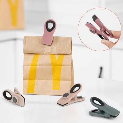 TACGEA Chip Clips, Magnetic Bag Clips for Food Storage, 12 Pack, Neutral | Heavy Duty Clips with Airtight Seal, Strong Spring, for Food, Snack, Fridge, Office