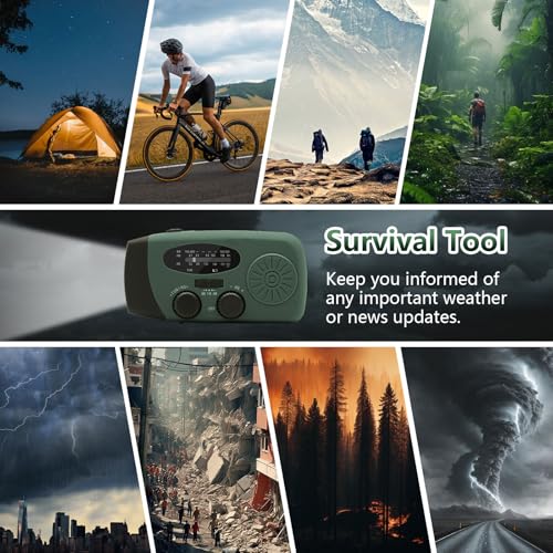 WVL 7400mWh Emergency Weather Radio, Portable Solar Hand Crank Radio AM/FM/NOAA, with 3 Mode Flashlight & Reading Lamp, Cell Phone Charger and SOS Siren(Navy Green)