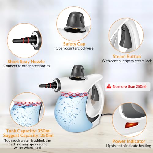 Handheld Steam Cleaner, Pressurized Hot Steam with 12 Accessories for Home