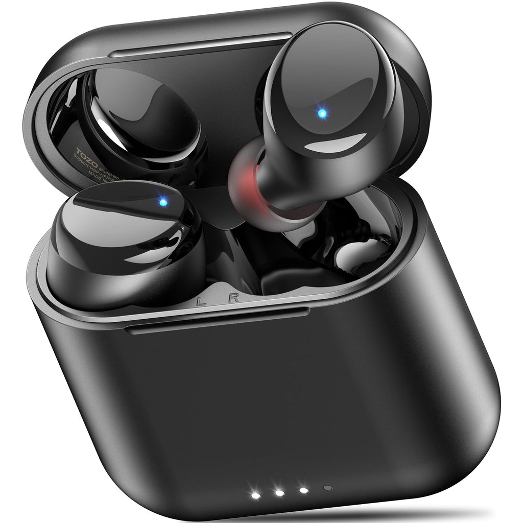 TOZO T6 Wireless Earbuds Bluetooth 5.3 Stereo Sound in Ear Headphones | OrigX Stereo Deep Bass, 40H Playtime, Lighter Ear buds, IPX8 Waterproof, wireless Charging Case, 32 EQs via APP Dark Black