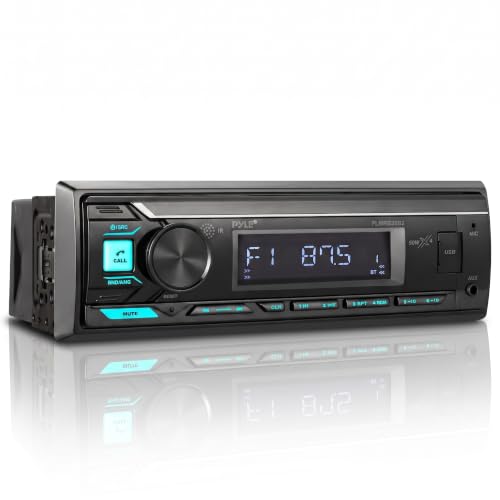 Pyle Marine Radio Stereo Receiver with Bluetooth MP3 Player - Single DIN Boat Audio System, AM/FM Tuner, USB/AUX Input, 30 Preset Stations, Hands-Free Calling, 300W Max Power for Marine and Boat Use