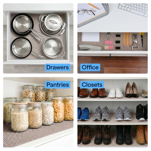 GORILLA GRIP powerGRIP Drawer Shelf and Cabinet Liner, 12"x10', Beige | Thick Strong Hold, Non-Adhesive, Protect Kitchen Cabinets and Cupboard, Bathroom Drawers, Easy Install Mat