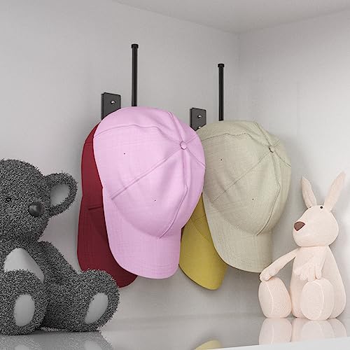 Durmmur Stainless Steel Hat Organizer, Hat Rack for Wall,Each Holds 15 Hats | 2P Strong Adhesive/Wall Drilled Hat Holder, Hat Hooks, Hat Hanger Baseball Cap Organizer for Door,Bedroom,Closet(Black 6 in)