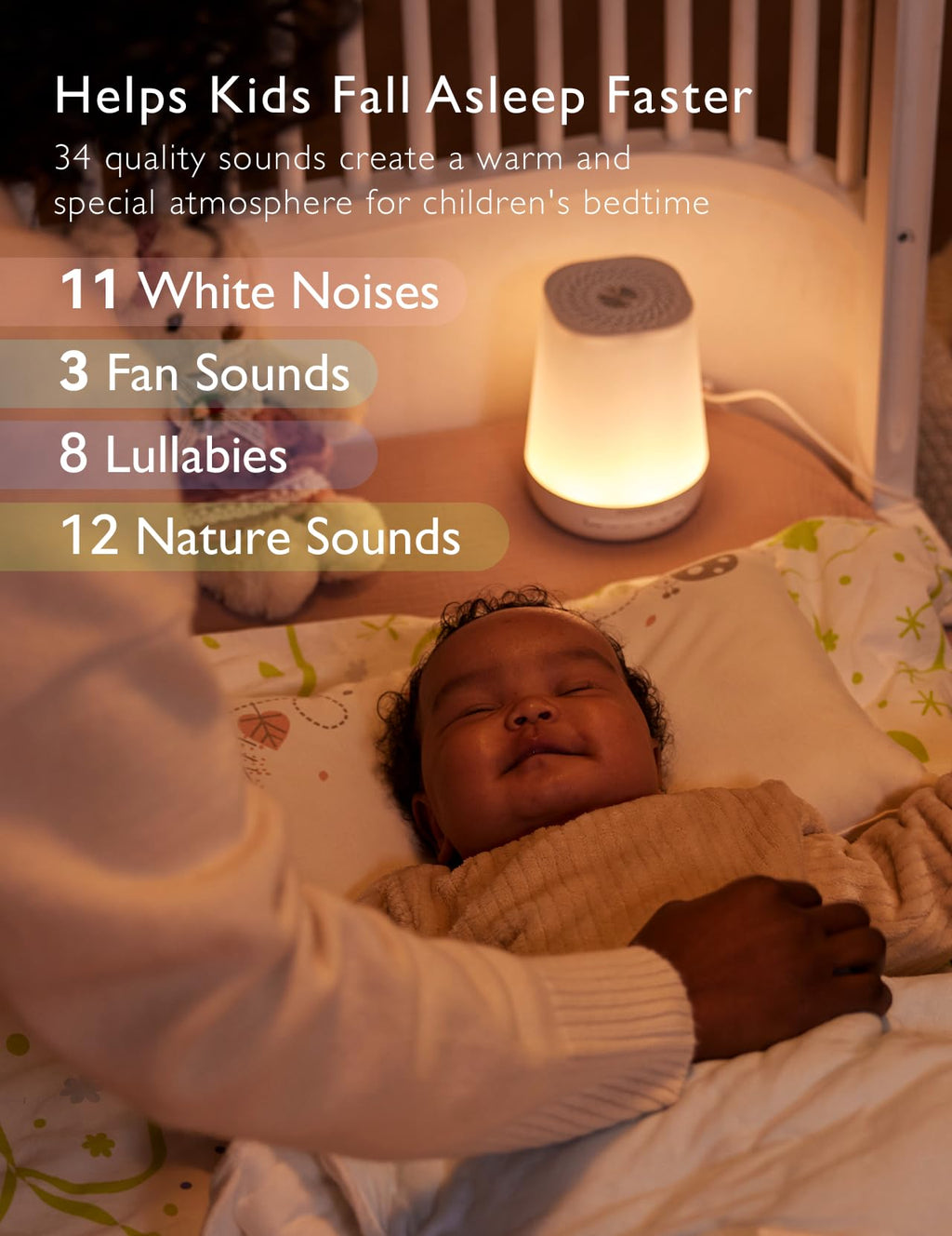 Momcozy Smart Baby Sound Machine with Night Light, White Noise Machine | Toddler Sleep Trainer 34 Soothing Sleep Sounds, Timer, App Remote Control, Egg Light, Personal Sleep Routine Alarm Clock