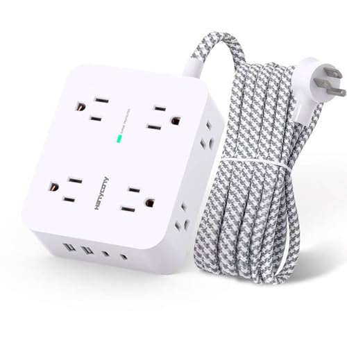 HANYCONY Surge Protector Power Strip, 1080J, 5 Ft Braided Extension Cord | 8 Outlets 4 USB Ports(2 USB C), Outlet Extender, Flat Plug, Wall Mount, Desk Charging Station, Home Office, Dorm Room ETL