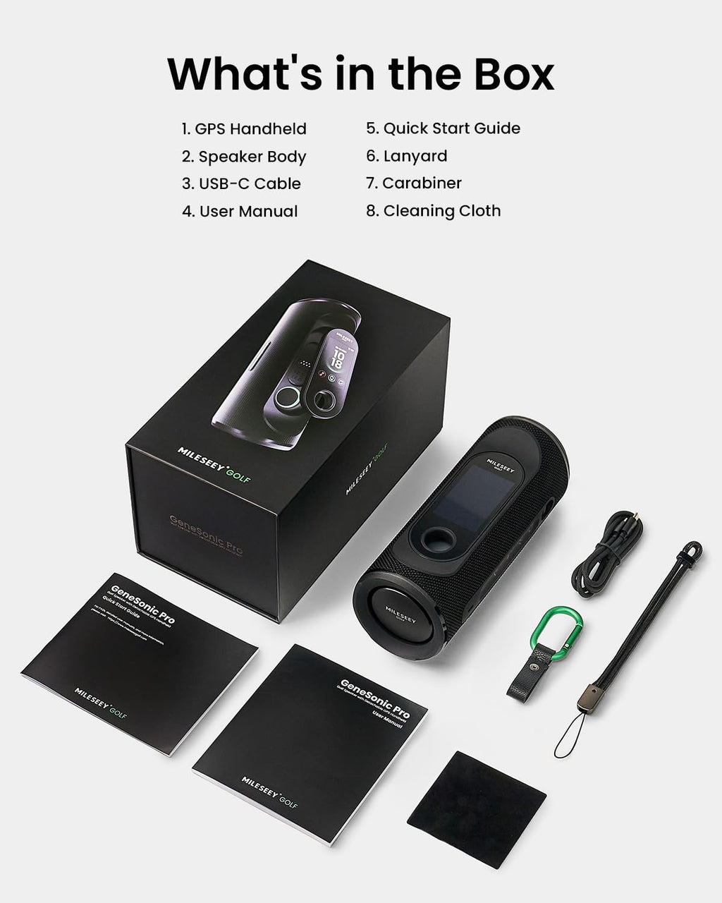 MILESEEY GeneSonic Pro Golf GPS Speaker with 43K+ Courses No-Subscription | Detachable GPS Handheld Rangefinder, MagLock, Color Touchscreen, Visual & Audible Yards, Layup/FCB/Hazard, 15H Battery, IP67