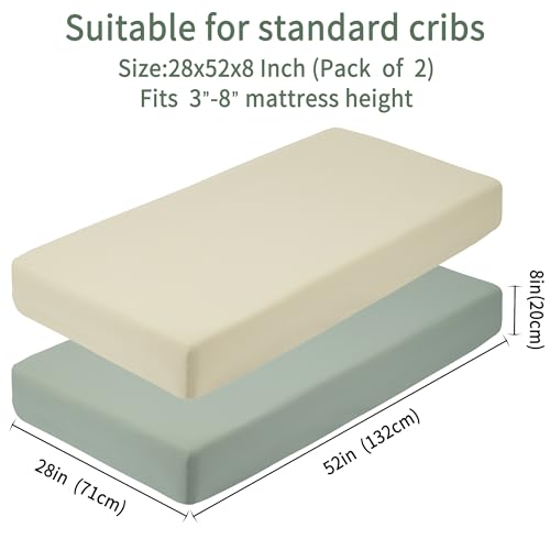 GUNTAIL Baby Crib Sheets for Boys Girls, 2 Pack Fitted Crib Sheet for Standard Crib and Toddler Mattress, Soft Microfiber Baby Sheet 52x28x8in (Brown & Green)
