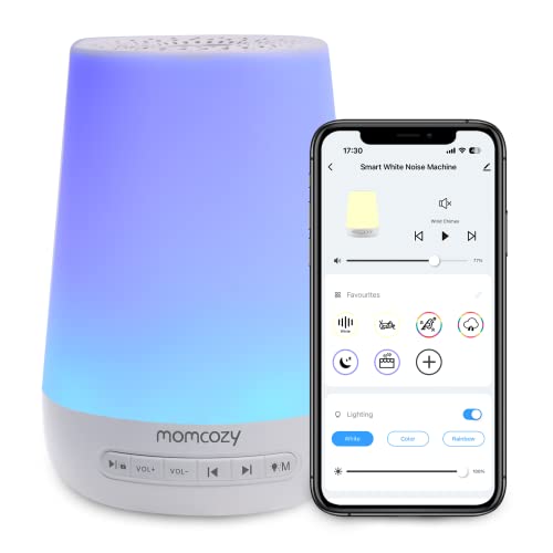 Momcozy Smart Baby Sound Machine with Night Light, White Noise Machine | Toddler Sleep Trainer 34 Soothing Sleep Sounds, Timer, App Remote Control, Egg Light, Personal Sleep Routine Alarm Clock