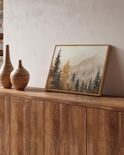 InSimSea Framed Canvas Wall Art Vintage Decor, Fall Trees Forest Wall Decor for Living Room Bedroom Office, Rustic Autumn Landscape Mountains Prints, Home Desk Decorations, 12x16inch