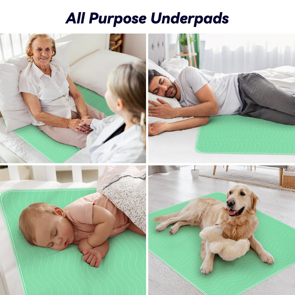 Fygrip 4 Pack 36” x 36” Extra Heavy Absorbency Washable Underpads Bed Pads | WaterProof Quick Drying Nursing Pads Incontinence, Reusable Washable Pee Pads for Dogs, Diaper Changing & Adults