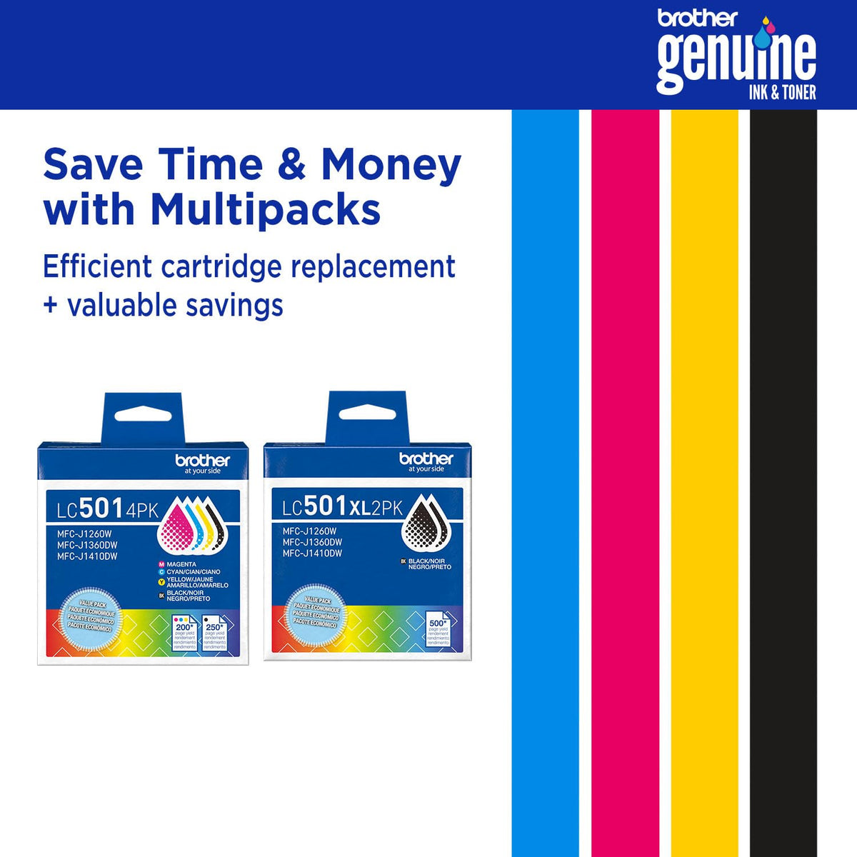 Brother Genuine LC5014PK 4-Pack (1 Each of) Standard Yield Black, Cyan, Magenta, and Yellow Ink Cartridges