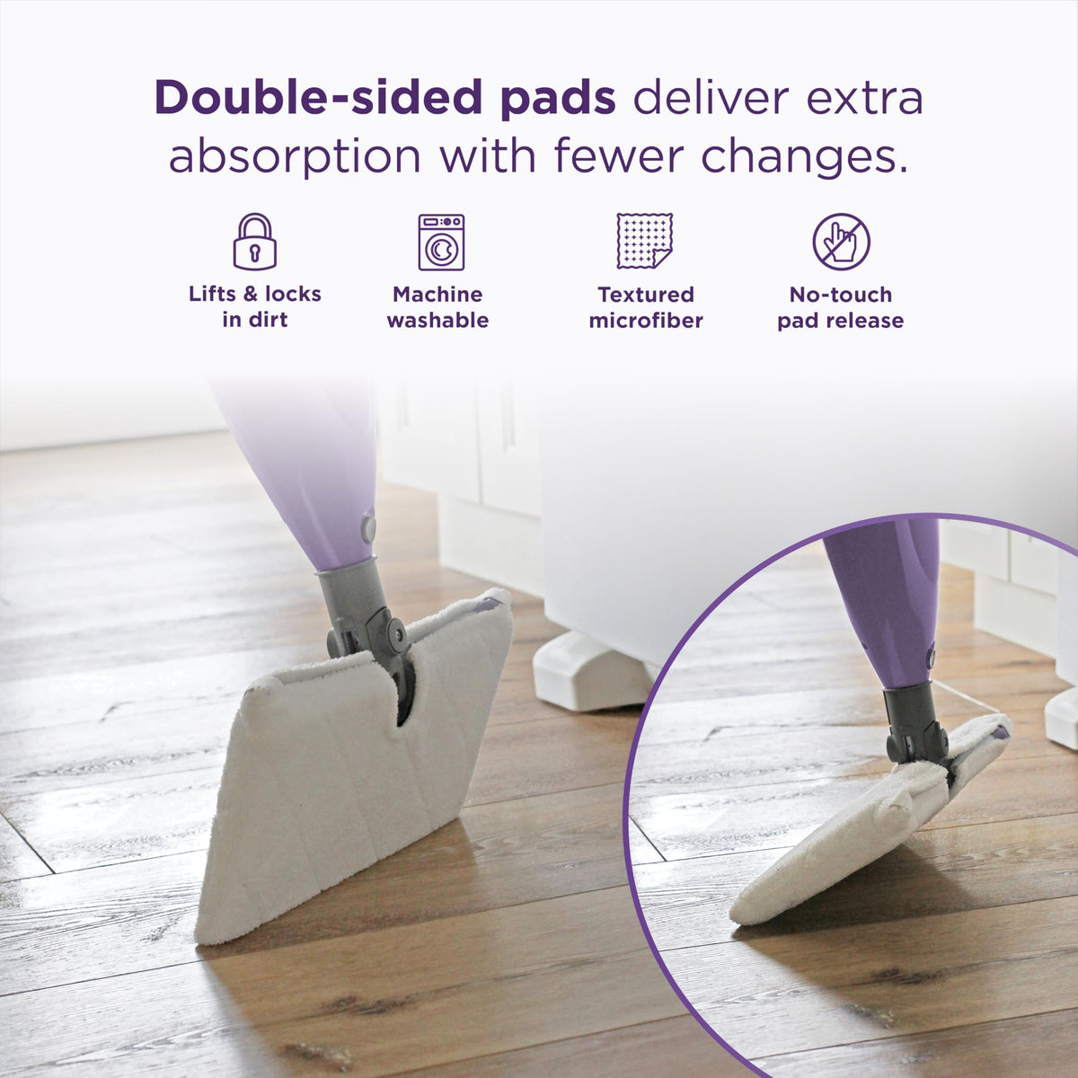 Shark Steam Pocket Mop with 2 Washable Double-sided Pads, Purple, S3501 | Lightweight, 2 Machine Washable Double-Sided Microfiber Pads, Swivel Steering, Steam Sanitization on Sealed Hard Floors