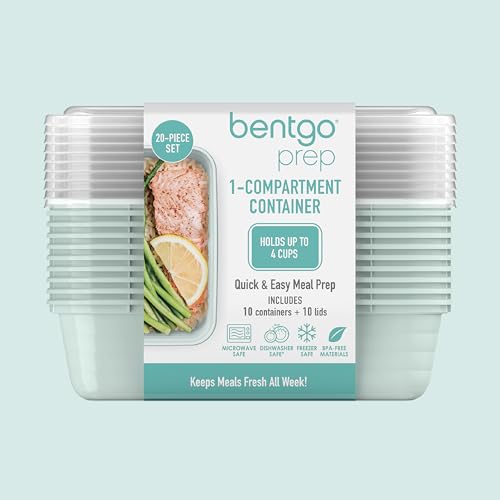 Bentgo Prep Meal Prep Containers with Lids, 20 Piece, PFAS & BPA-Free | 4-Cup Capacity, Portion Control, Stackable, Microwave, Freezer & Dishwasher-Safe, Reusable (Mint)