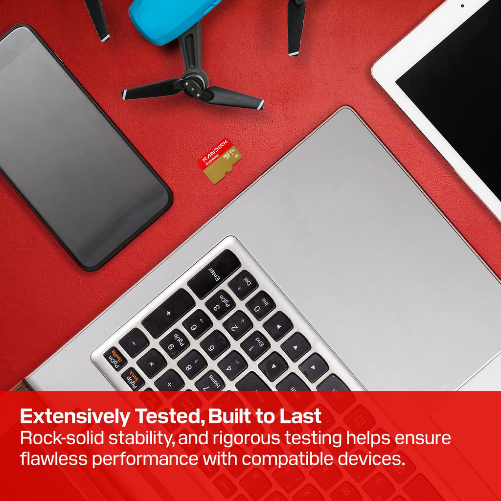 SANDISK 256B Extreme microSD Card + Adapter, Up to 245MB/s Read Speeds | UHS-I, V30, 5K & 4K UHD, U3, C10, A2, Up to 170MB/s Write Speeds, Ideal for Action Cams+Drones, Android- SDSQXH9-256G-GZ6MA