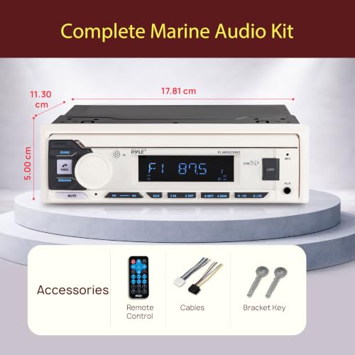 Pyle Marine Radio Single DIN Receiver – Bluetooth Wireless Streaming, AM/FM Tuner, USB/AUX MP3 Playback, Hands-Free Calling, Remote Control, RGB Buttons, Splash-Resistant Stereo Upgrade