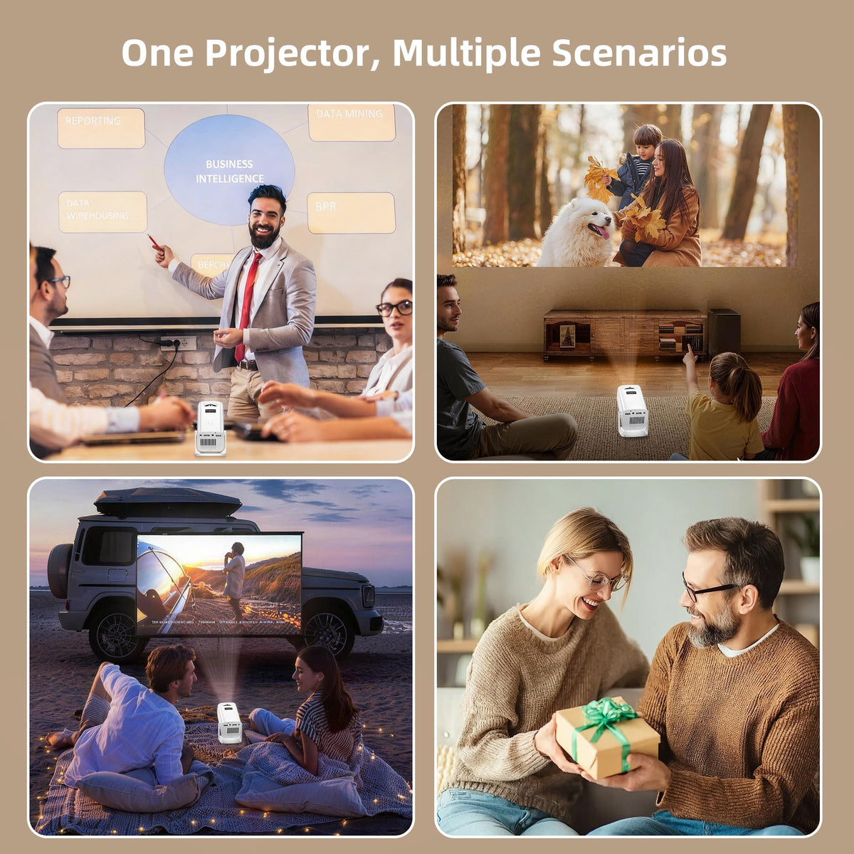 Mini Projector 4K Support, Portable Projector Full HD 1080P Support | Short Throw, 270° Rotation, Outdoor&Indoor, Ceiling Projection, Smartphone, TV Stick, Laptop, HDMI, USB, PS5 Compatible