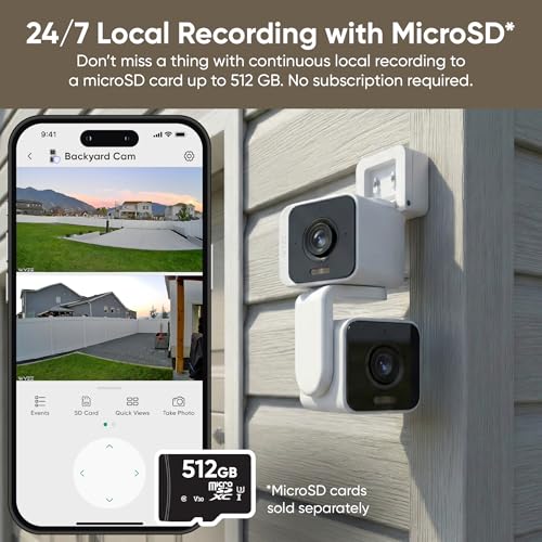 WYZE Duo Cam Pan Indoor/Outdoor IP65 2K 360° Pan/Tilt Smart Home Security Camera with Color Night Vision, Compatible with Alexa & Google Assistant, White