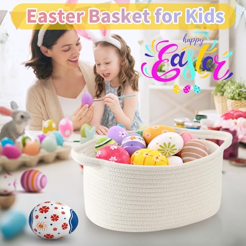 Happyiren Medium Woven Cotton Rope Basket, Empty DIY Gift Basket for Burr | Great for Baby Shower, Birthday & Decor, Cute Decorative Storage Organizer, 13" x 8" x 6"
