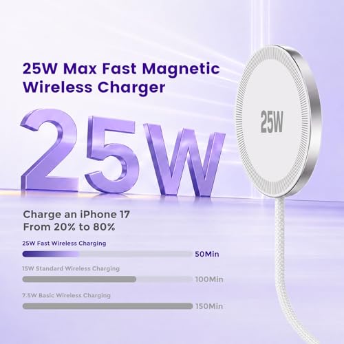 MagSafe 25W Wireless Charger for Apple Magnetic Fast Charging Pad | Compatible for iPhone Duo 18 17 17e 16 16e 15 14 13 12 Pro Max - AirPods-Slim Portable for Travel Bedside - 2 Pack, White