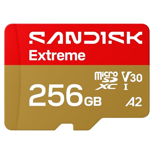 SANDISK 256B Extreme microSD Card + Adapter, Up to 245MB/s Read Speeds | UHS-I, V30, 5K & 4K UHD, U3, C10, A2, Up to 170MB/s Write Speeds, Ideal for Action Cams+Drones, Android- SDSQXH9-256G-GZ6MA