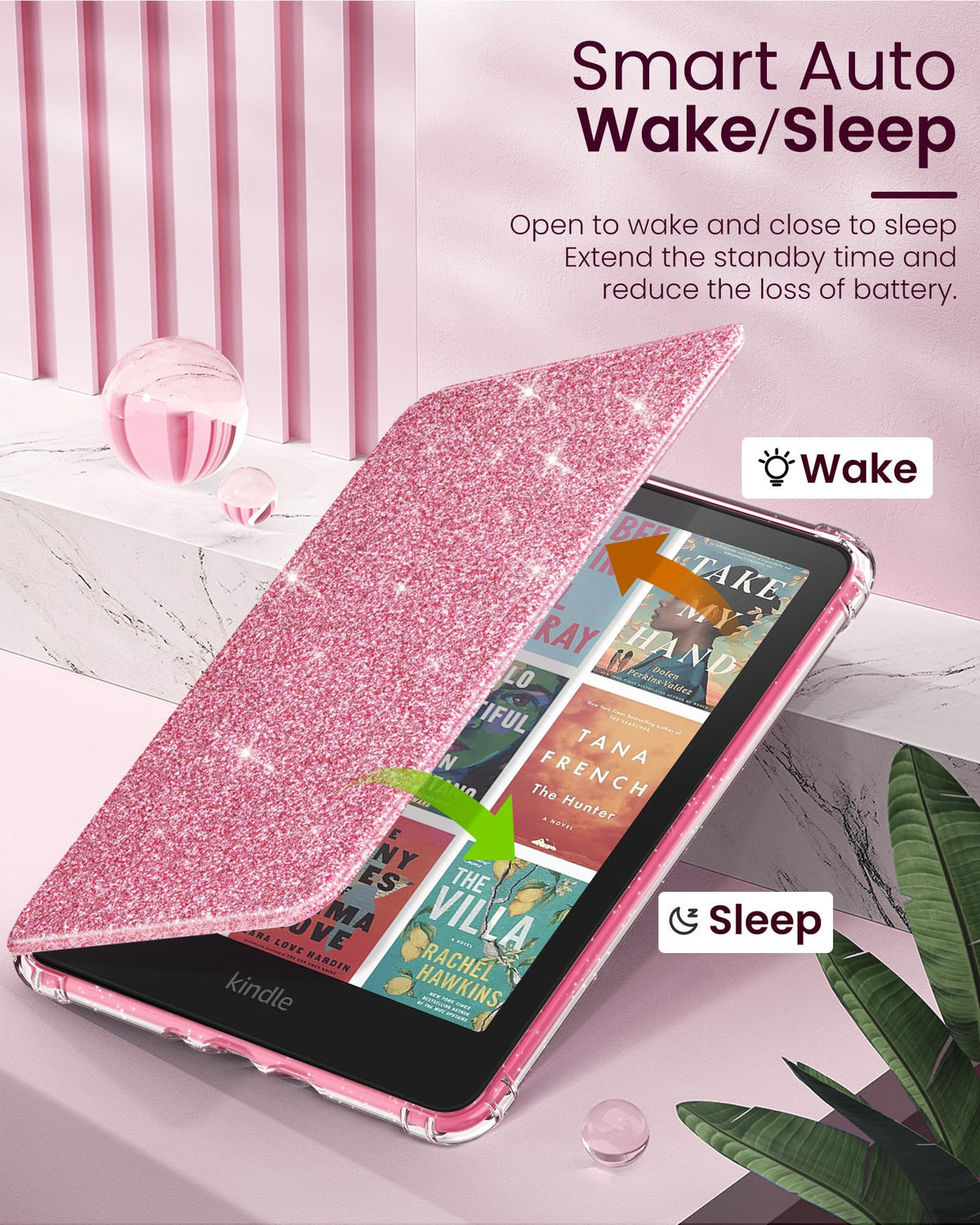 MoKo Case for 7" Kindle Paperwhite 12th Gen & Colorsoft 2024, Glitter Pink | Scratch-Proof, Sparkly Clear Back, Full Protection, Light Shell, Auto Wake/Sleep,for Kindle Paperwhite & Colorsoft 2024/2025